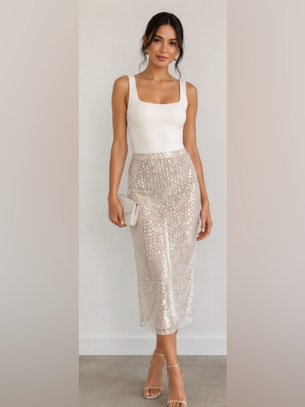 Ronny Kobo Collection Champagne Sequin Midi Skirt  (Revolve)